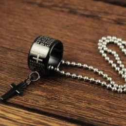 Moderigtig Gave Ring Og Kors Sort Titanium Halskæde Vedhæng