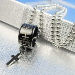 Moderigtig Gave Ring Og Kors Sort Titanium Halskæde Vedhæng