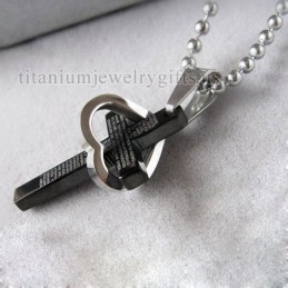 Cool Man Hjerte Kors Bibel Sort Titanium Stål Halskæde Vedhæng (Ny)