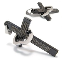 Cool Man Hjerte Kors Bibel Sort Titanium Stål Halskæde Vedhæng (Ny)