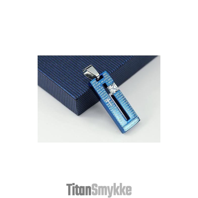 Mode Bibelkors Blå Titanium Halskæde Med Diamantvedhæng