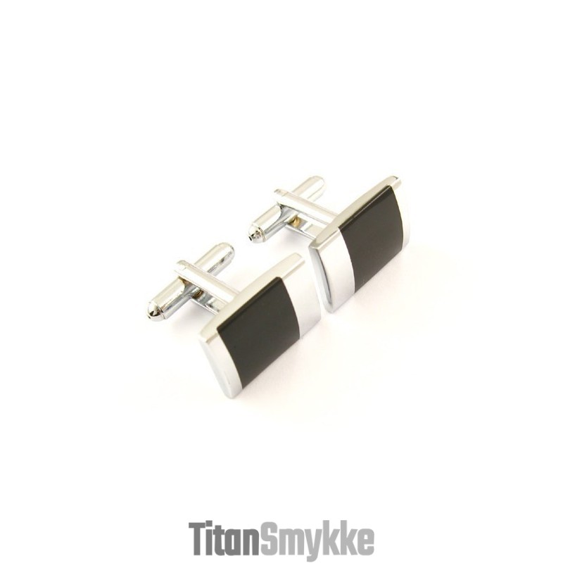 Aflange Manchetknapper I Titanium Og Sort Emalje