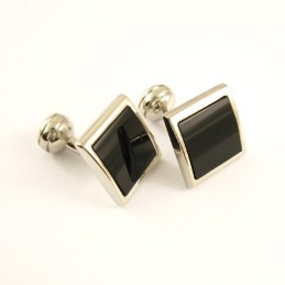 Titanium Firkantede Manchetknapper Med Sort Agat