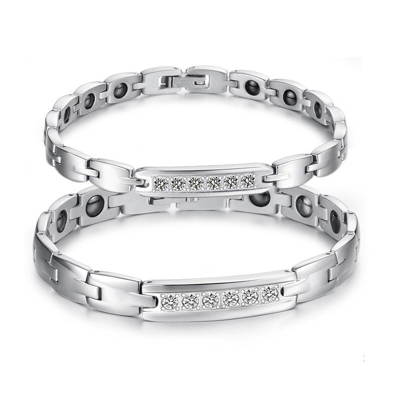 Pålidelig Kvalitets Sundhed Titanium Lodestone Armbånd Til Elskere Med Rhinsten