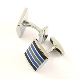 Titanium Og Vandrette Striber Firkantede Manchetknapper