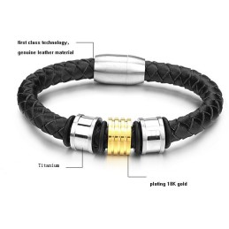 Pålidelig Kvalitets Rund Titanium Læderarmbånd Til Mænd