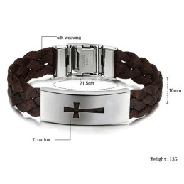 Stabil Kvalitet Herrearmbånd Med Kors I Titaniumlæder
