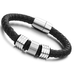 Sort Titanium Læderarmbånd Af Høj Kvalitet