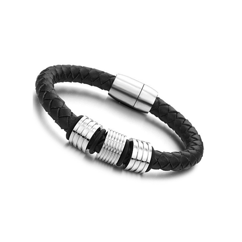 Sort Titanium Læderarmbånd Af Høj Kvalitet