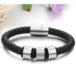 Sort Titanium Læderarmbånd Af Høj Kvalitet