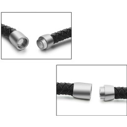 Sort Titanium Læderarmbånd Af Høj Kvalitet