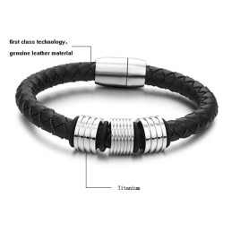 Sort Titanium Læderarmbånd Af Høj Kvalitet