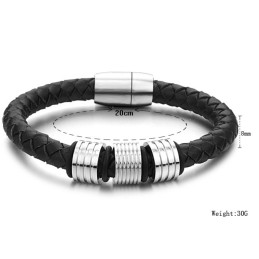 Sort Titanium Læderarmbånd Af Høj Kvalitet