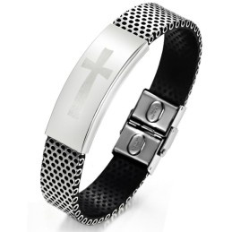 Kvalitets- Og Kvantitetssikret Armbånd I Titaniumlæder Med Kors Til Mænd