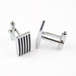 Titanium Og Sort Ip-Belagte Stribede Aflange Manchetknapper