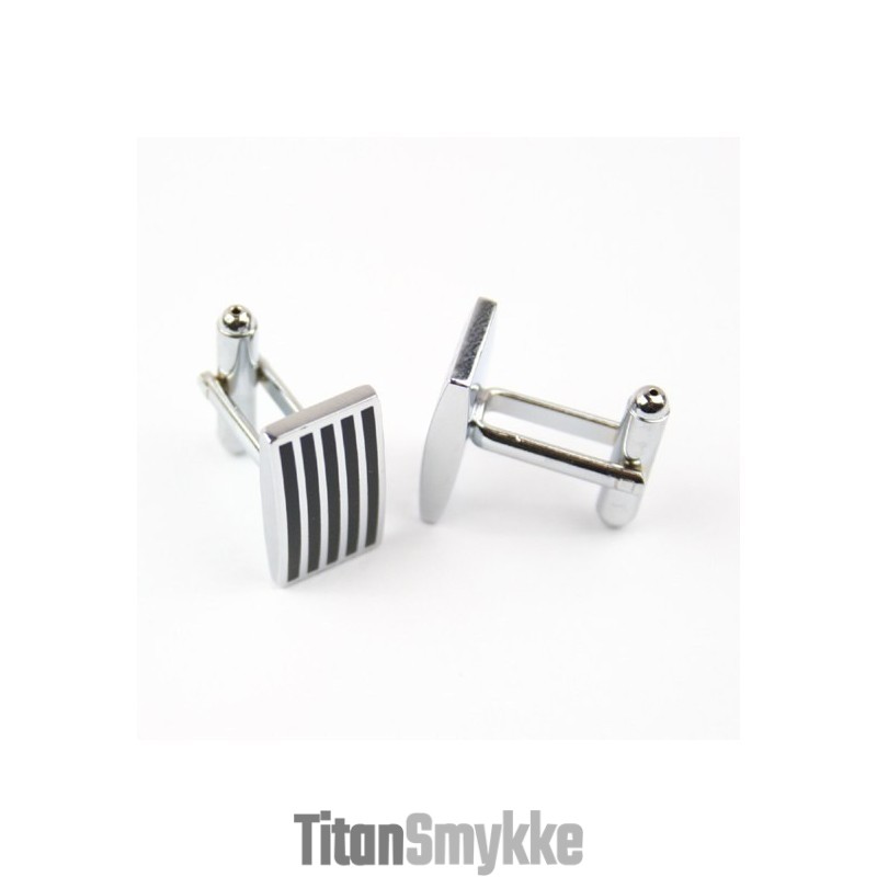 Titanium Og Sort Ip-Belagte Stribede Aflange Manchetknapper
