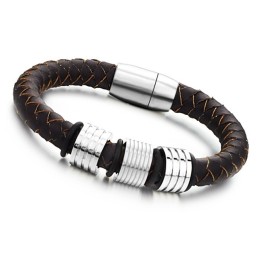 Brunt Titanium Læderarmbånd Af Høj Kvalitet