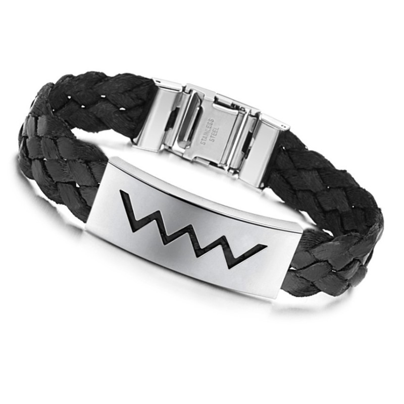 Sælger Godt Over Hele Verden Vandbølgeformet Titanium Læderarmbånd