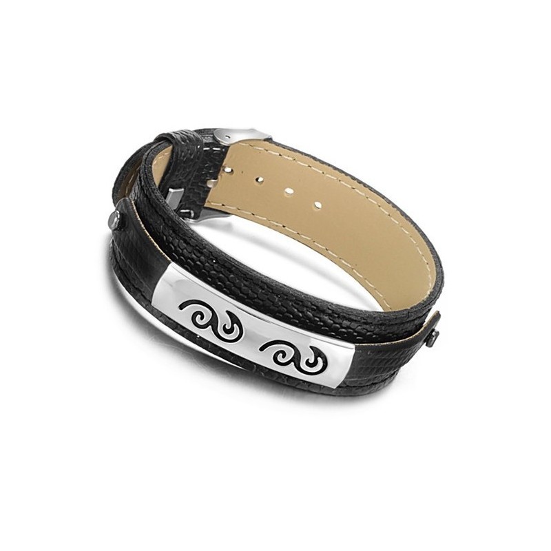 Bredt Udvalg Af Sort Titanium Læderarmbånd