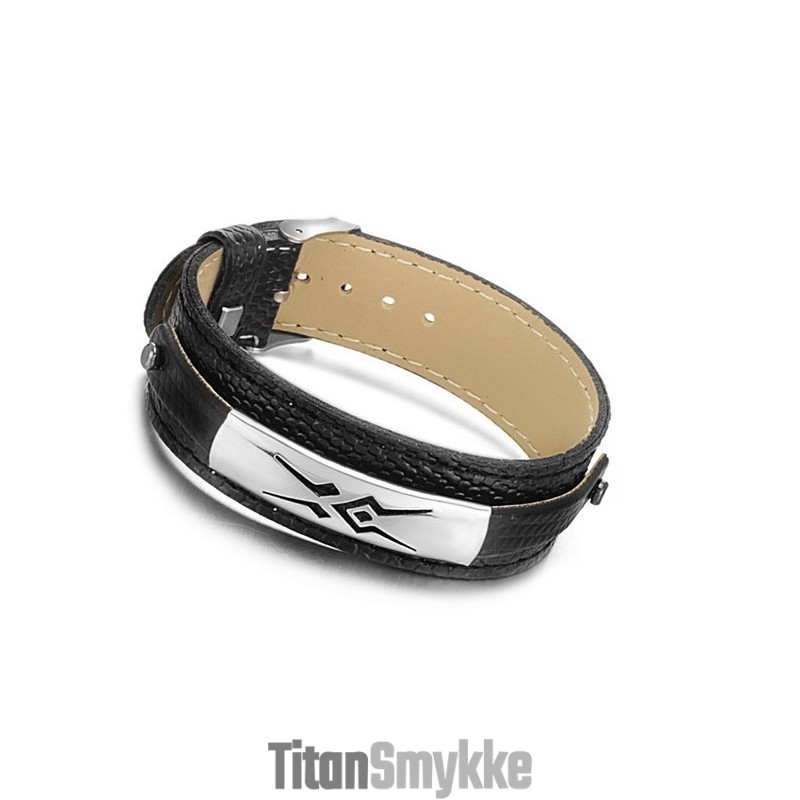 Stabil Kvalitet Sort Titanium Læderarmbånd