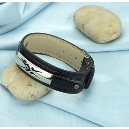 Stabil Kvalitet Sort Titanium Læderarmbånd