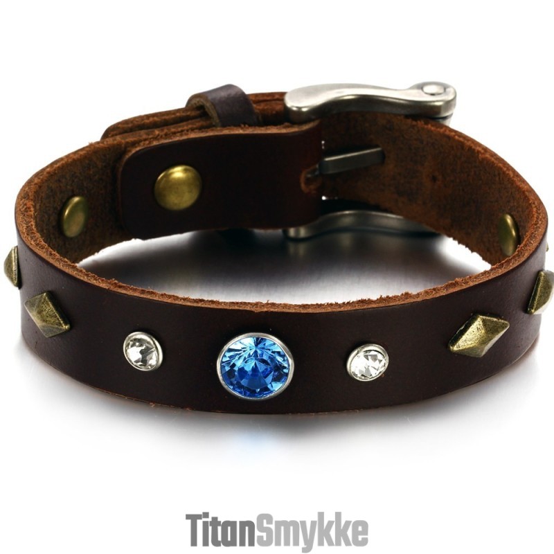 Holdbar Retro Titanium Læderarmbånd Med Rhinsten
