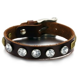 Retro Titanium Læderarmbånd Af Høj Kvalitet Med Rhinsten
