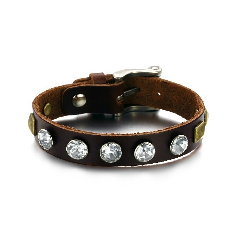 Retro Titanium Læderarmbånd Af Høj Kvalitet Med Rhinsten