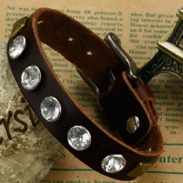 Retro Titanium Læderarmbånd Af Høj Kvalitet Med Rhinsten