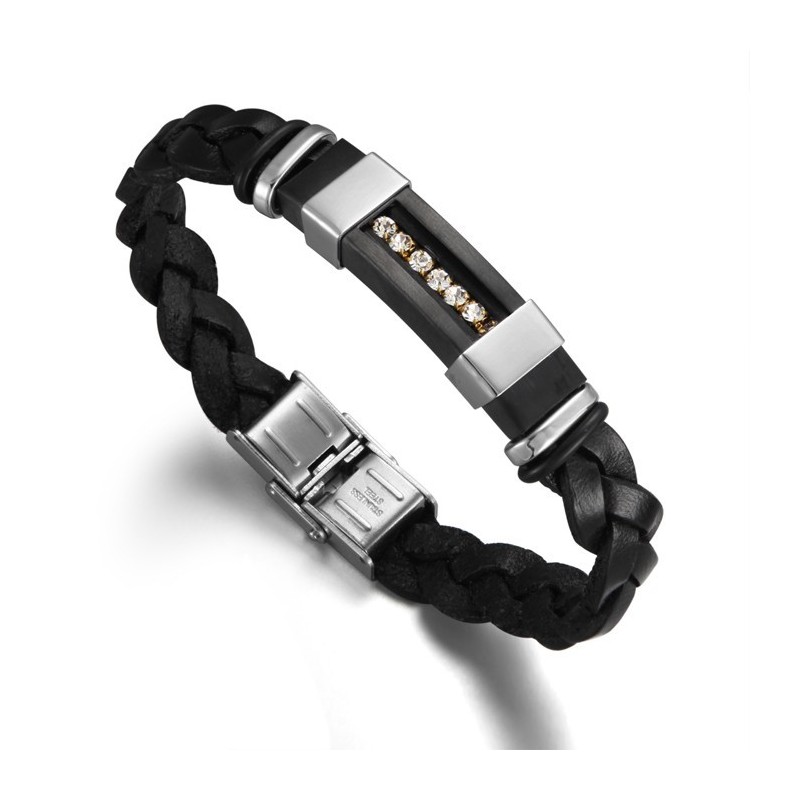 Pålidelig Omdømme Sort Titanium Læderarmbånd Til Mænd