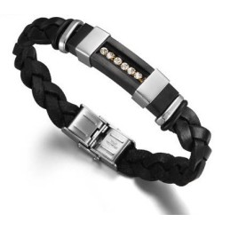 Pålidelig Omdømme Sort Titanium Læderarmbånd Til Mænd