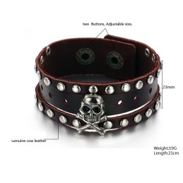 Kvalitets- Og Kvantitetssikret Armbånd I Titaniumlæder Med Kranium Til Mænd