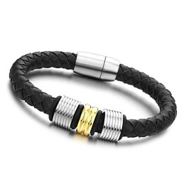 Bredt Udvalg Af Sort Titanium Læderarmbånd