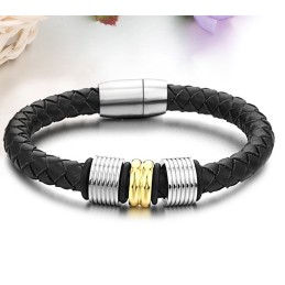 Bredt Udvalg Af Sort Titanium Læderarmbånd