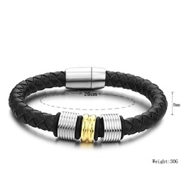Bredt Udvalg Af Sort Titanium Læderarmbånd