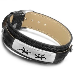 Sort Titanium Læderarmbånd Af Høj Kvalitet
