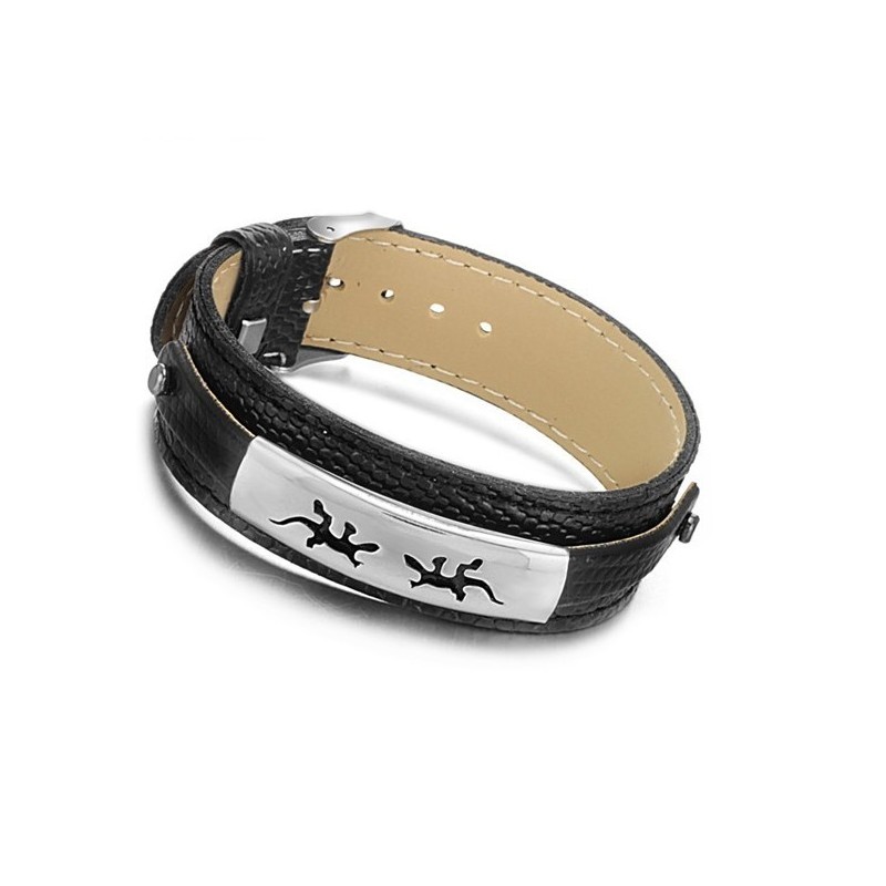Sort Titanium Læderarmbånd Af Høj Kvalitet
