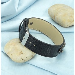 Sort Titanium Læderarmbånd Af Høj Kvalitet