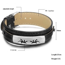Sort Titanium Læderarmbånd Af Høj Kvalitet