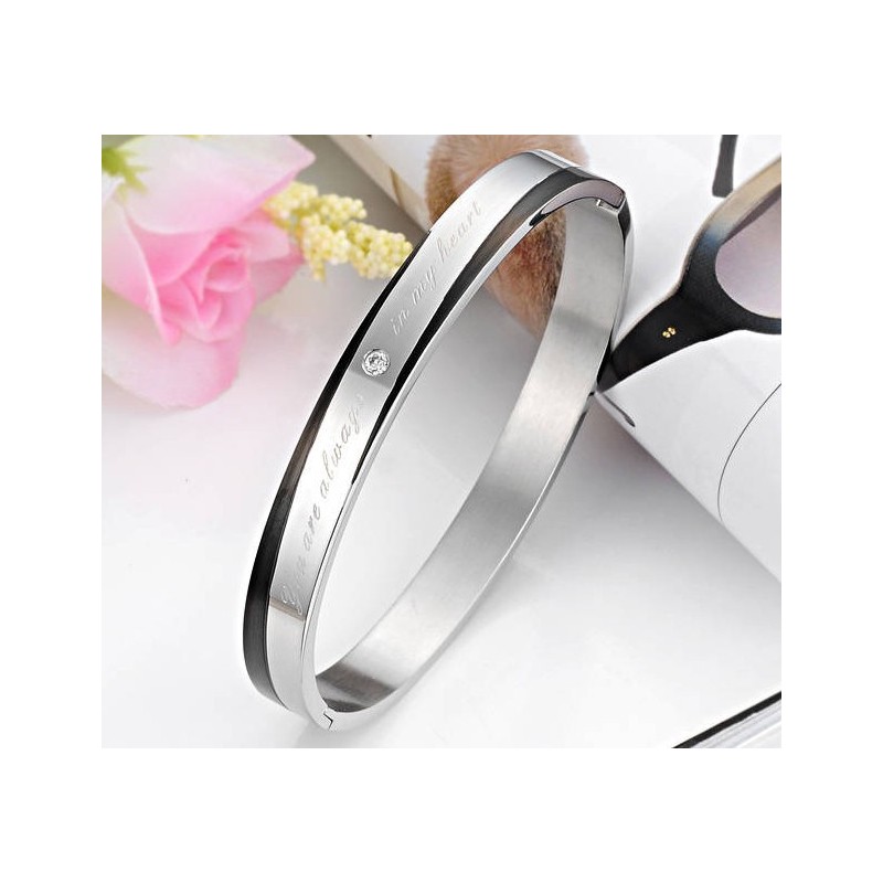 Stabil Kvalitet Titanium Armbånd Til Elskere Med Rhinsten