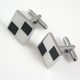 Titanium Sorte Og Hvide Firkantede Manchetknapper Med Gitter