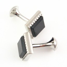 Titanium Firkantede Manchetknapper Med Sort Billedagatat