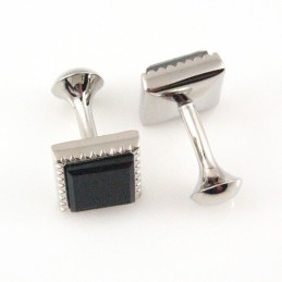 Titanium Firkantede Manchetknapper Med Sort Billedagatat