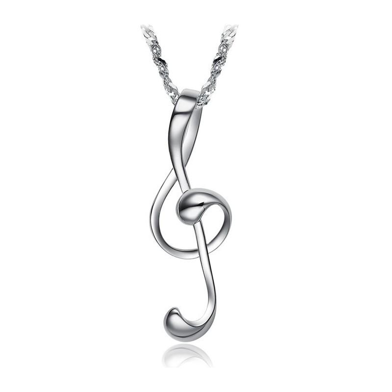 Pålidelig Omdømme Med Kvindelig Musikalsk Notation I Platinbelagt Titaniumhalskæde Pålidelig Omdømme Med Kvindelig Musikalsk Notation I Platinbelagt Titaniumhalskæde