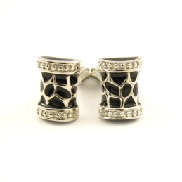 Sorte Blomstertromme Titanium Manchetknapper