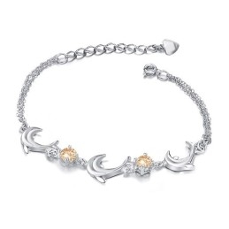 Kvalitets- Og Kvantitetssikret Delfinformet Platinbelagt Titanarmbånd Med Krystal Til Kvinder
