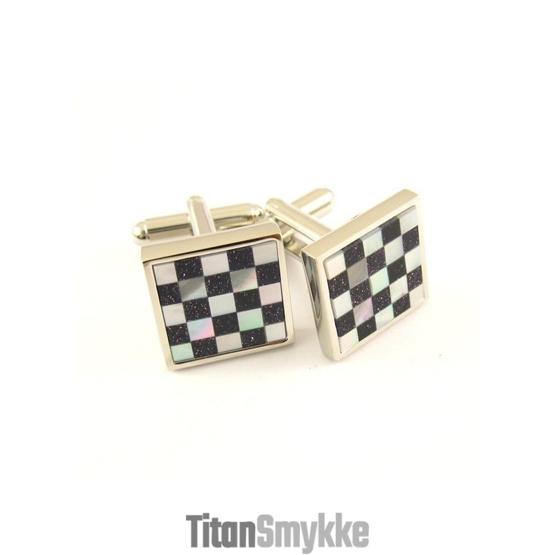Titanium Manchetknapper I Sort Og Hvidt Med Rudemotiv Titanium Manchetknapper I Sort Og Hvidt Med Rudemotiv
