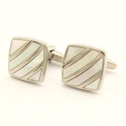 Titanium Elfenben Diagonal Stribet Elegance Muslingeskal Manchetknapper