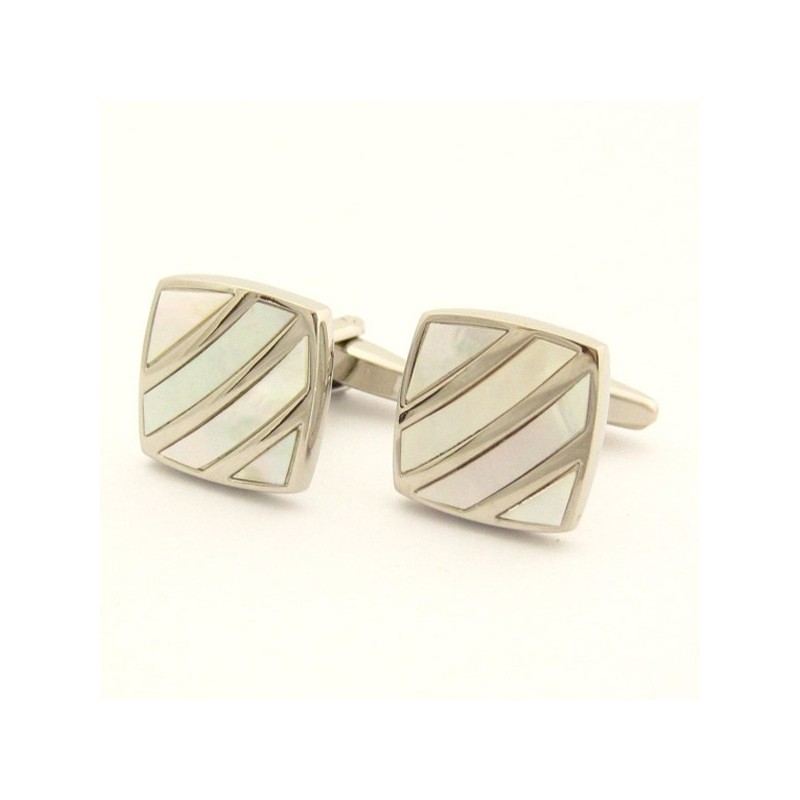 Titanium Elfenben Diagonal Stribet Elegance Muslingeskal Manchetknapper