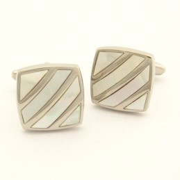 Titanium Elfenben Diagonal Stribet Elegance Muslingeskal Manchetknapper